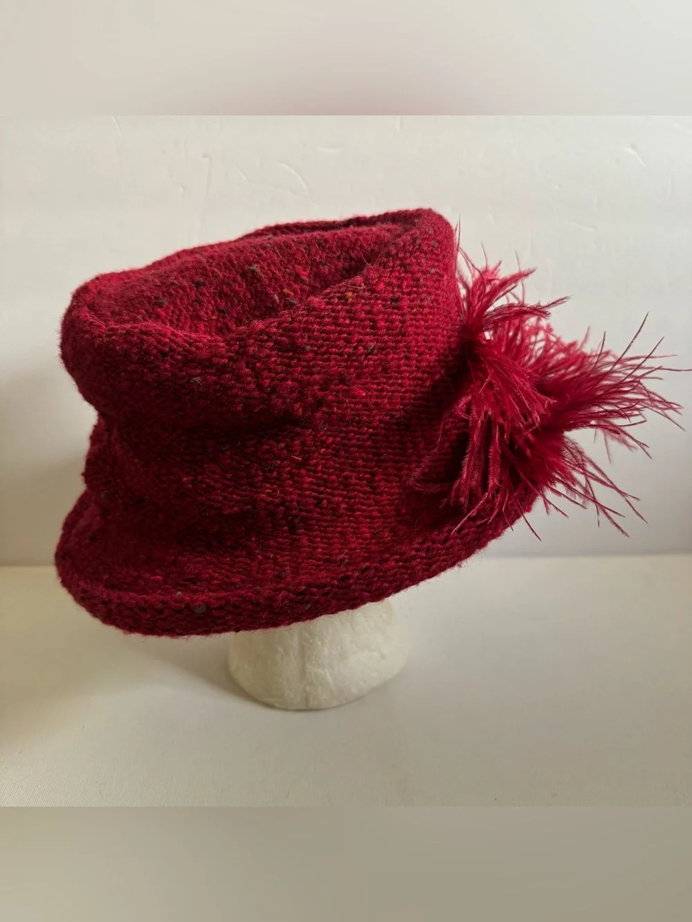 Mad4Hats Patsy Flood O'Connor Red Wool Feather Hat Derby Millinery Ireland Boho
